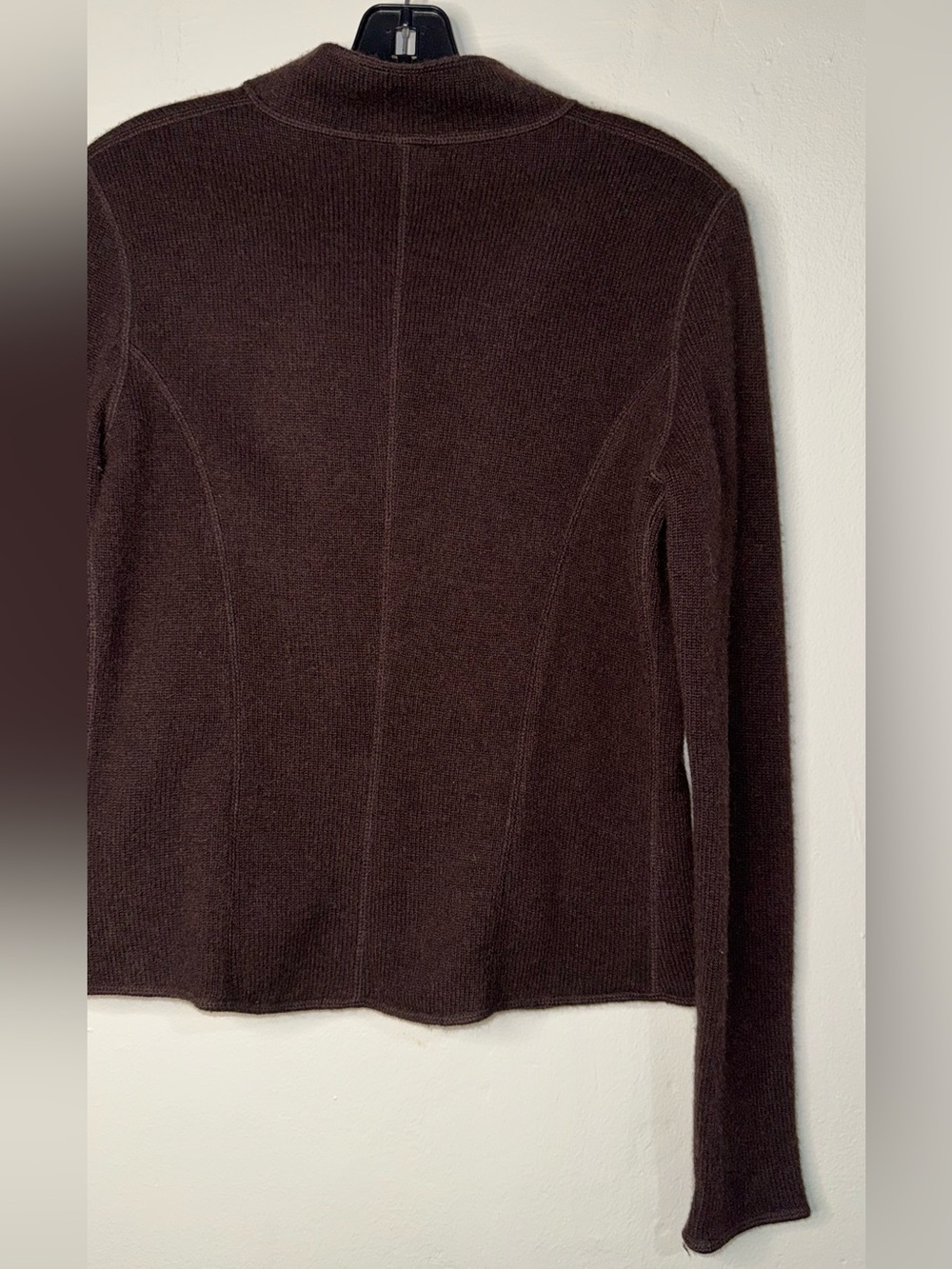 Leggiadro Dark Brown Snap-Front Knit Blazer with Patterned Lining - Picture 9 of 13